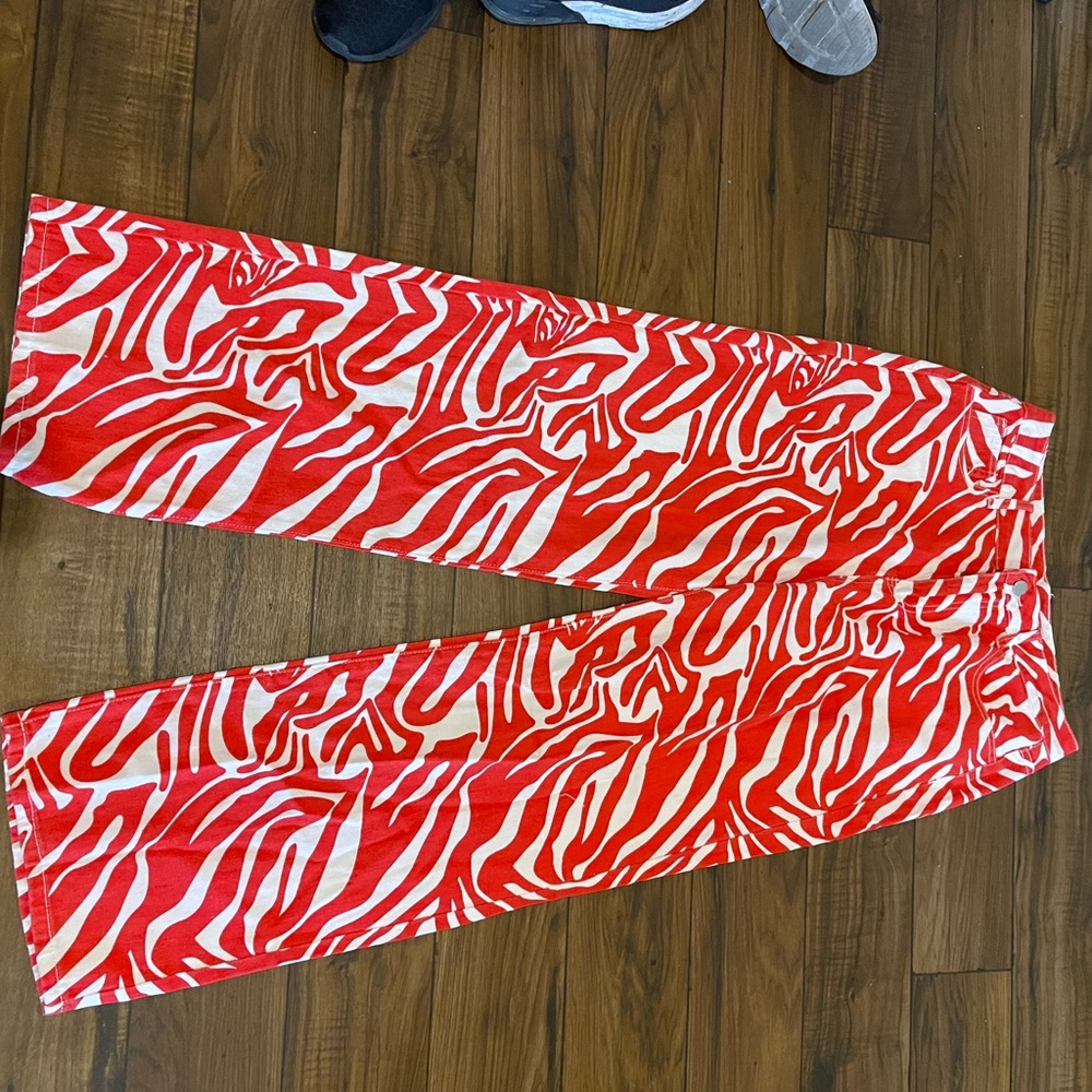Red zebra print pants